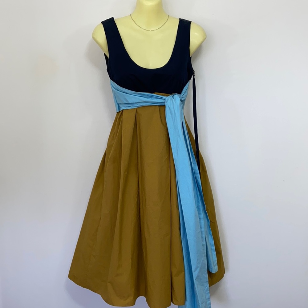 Marni Cotton Midnight Blue/ Goldtone Sash Tie Empire Midi Dress U.S. 4 Beautiful